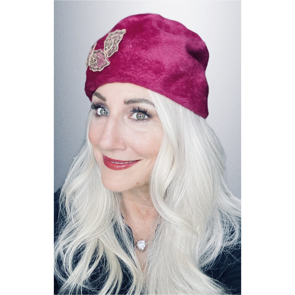 Vintage Oleg Cassini Tuban 1950s Pillbox Dark Pink Fur Felt 23" Embellished Church The Best Vintage Clothing