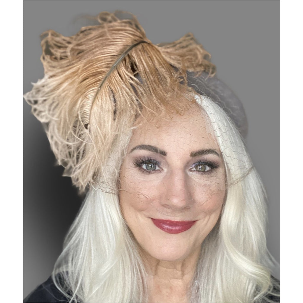 Vintage 1930s Taupe Felt Hat Ombre Ostrich Feathers Asymmetrical Henry Pollack Church Hats,New Arrivals The Best Vintage Clothing