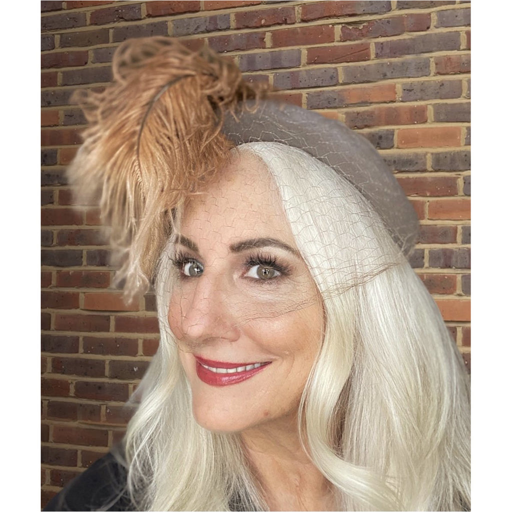 Vintage 1930s Taupe Felt Hat Ombre Ostrich Feathers Asymmetrical Henry Pollack Church Hats,New Arrivals The Best Vintage Clothing