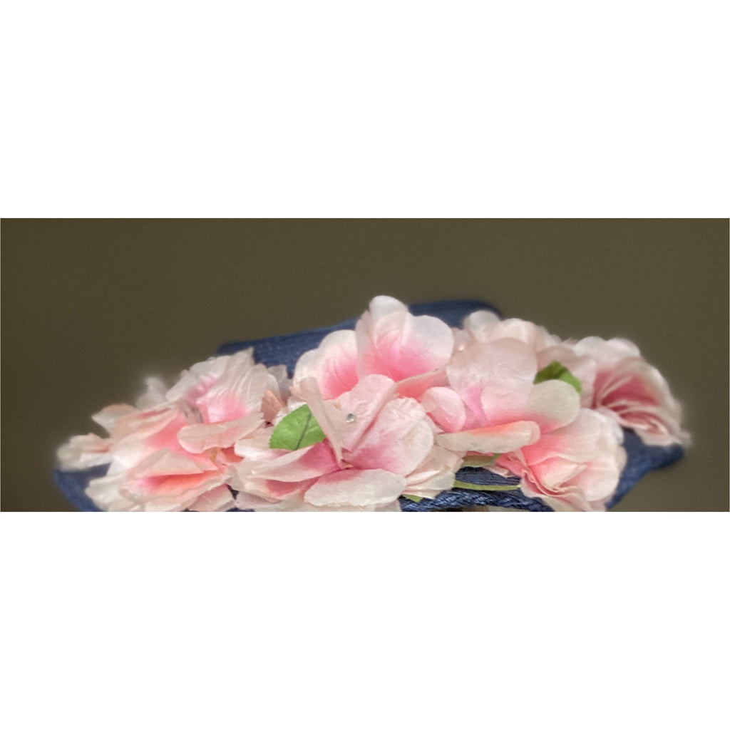 Lovely Vintage 1940s Womens Wide Brimmed Church Hat Lots of Pink Flowers Navy Blue Straw The Best Vintage Clothing