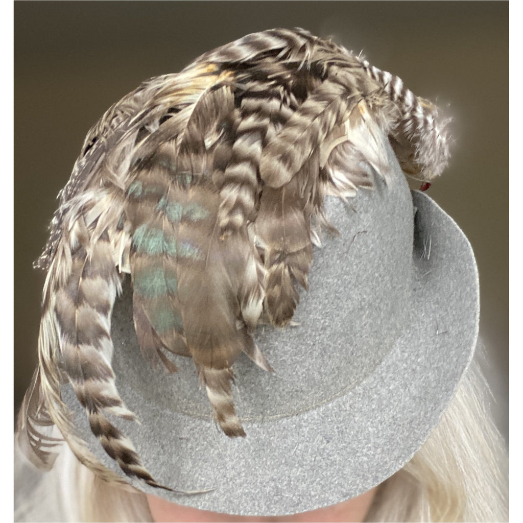 Vintage 1930s Knox Cloche Hat Bird Head Pheasant Feathers Gray Felt XS Sherlock The Best Vintage Clothing