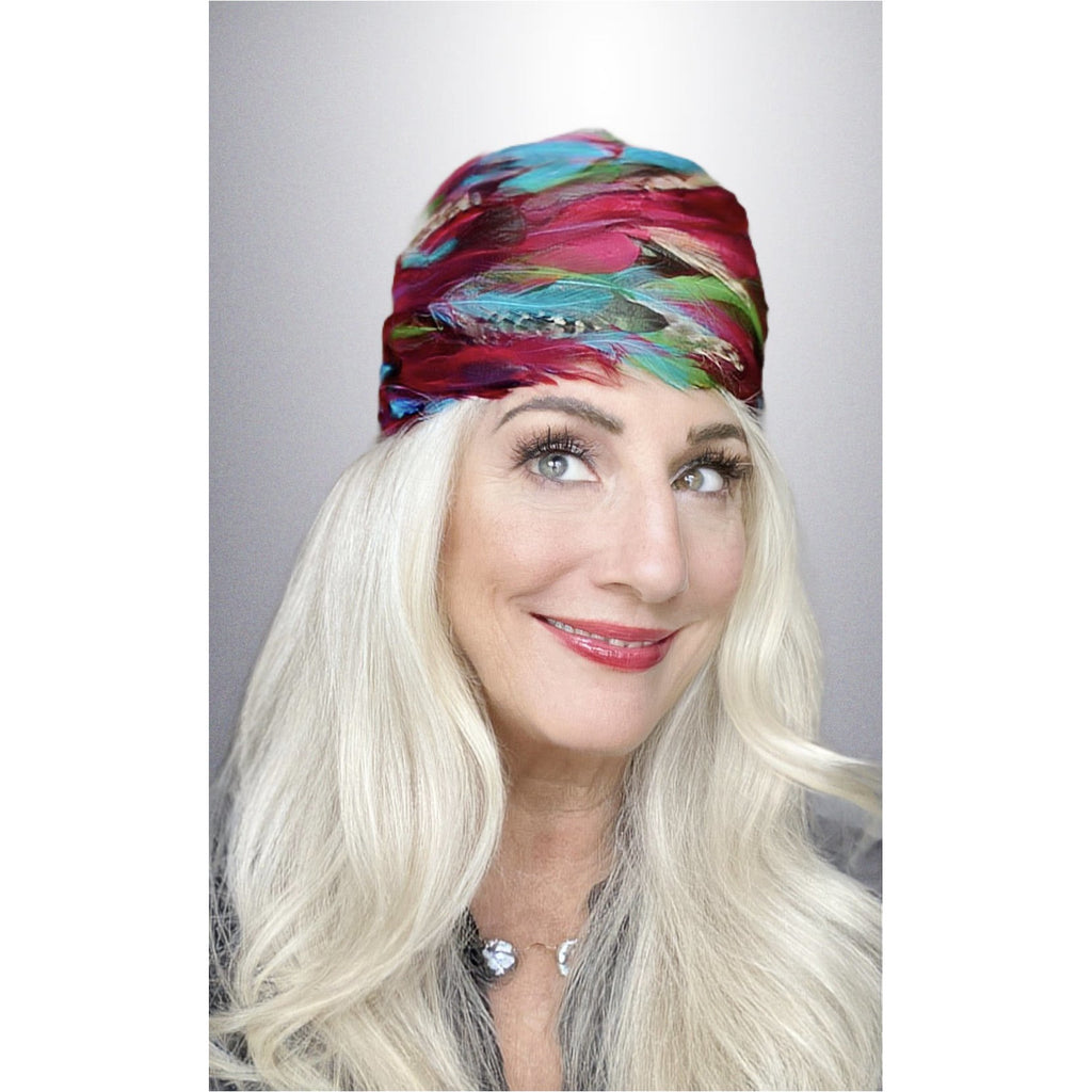 VTG 1950s Pheasant Feather Cloche Red Turquoise Green Church Stunning Large The Best Vintage Clothing