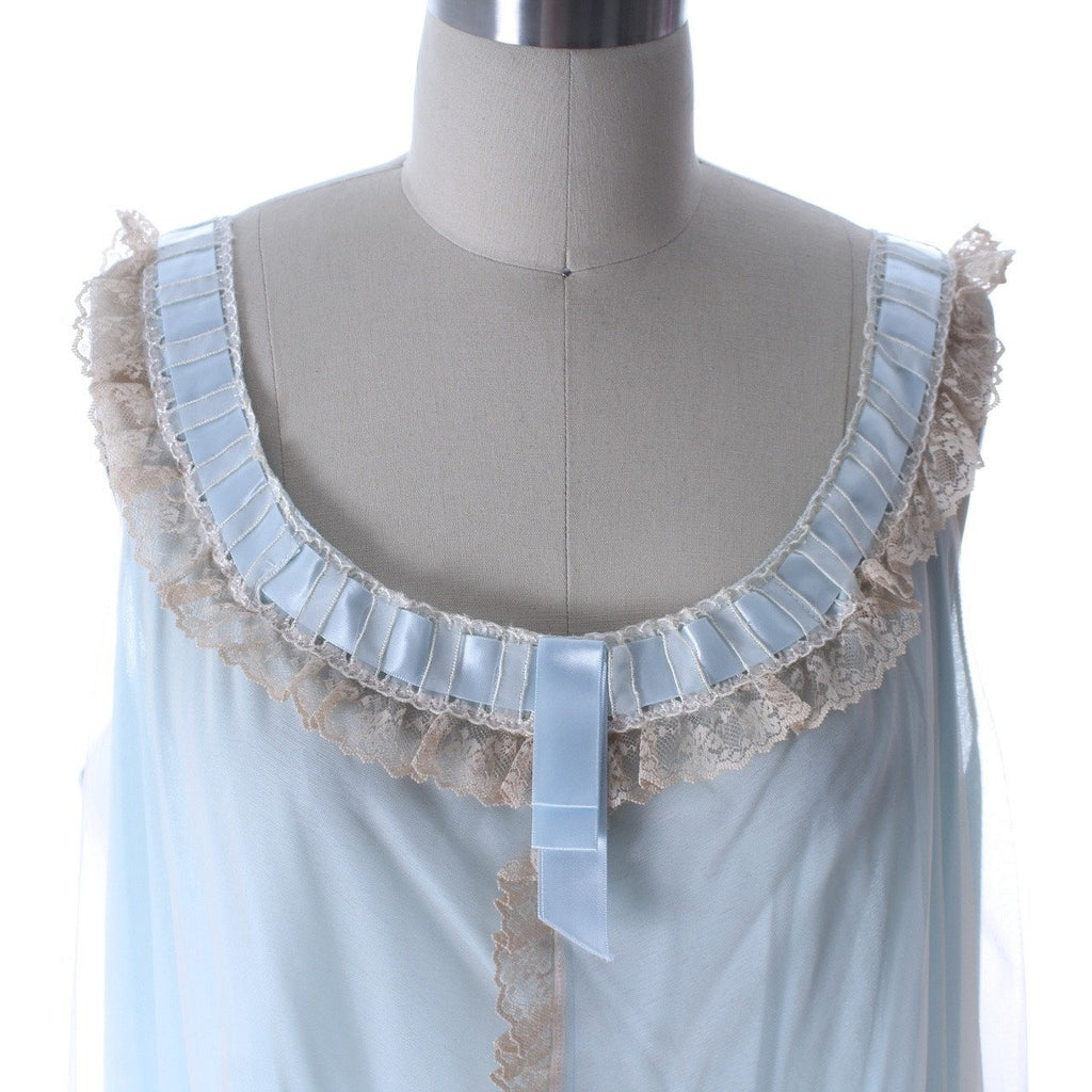 Odette Barsa Vintage Nylon Lingerie Nightgown Robe Set Lace Peignoir Negligee Blue L NWT 1960s peignoir The Best Vintage Clothing