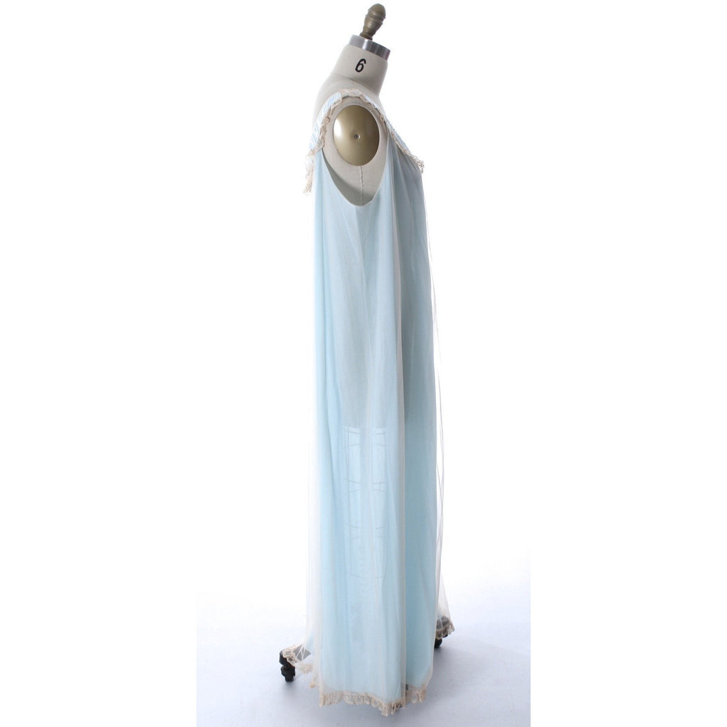 Odette Barsa Vintage Nylon Lingerie Nightgown Robe Set Lace Peignoir Negligee Blue L NWT 1960s peignoir The Best Vintage Clothing