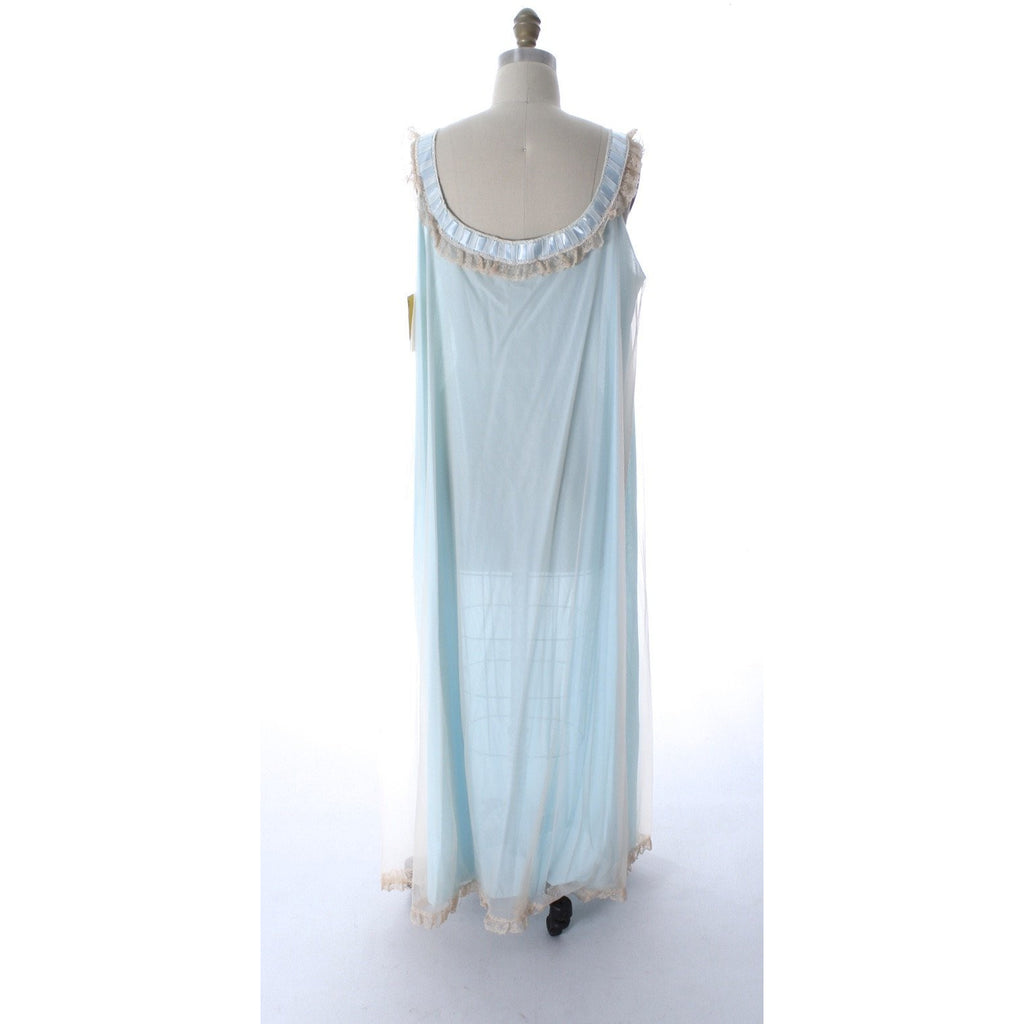 Odette Barsa Vintage Nylon Lingerie Nightgown Robe Set Lace Peignoir Negligee Blue L NWT 1960s peignoir The Best Vintage Clothing