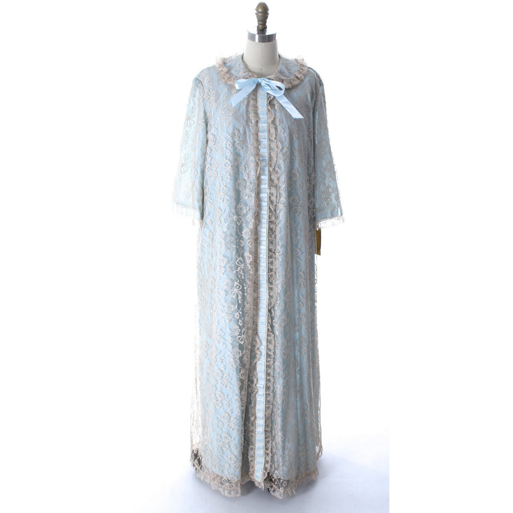 Odette Barsa Vintage Nylon Lingerie Nightgown Robe Set Lace Peignoir Negligee Blue L NWT 1960s peignoir The Best Vintage Clothing