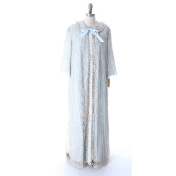 Odette Barsa Vintage Nylon Lingerie Nightgown Robe Set Lace Peignoir Negligee Blue L NWT 1960s peignoir The Best Vintage Clothing