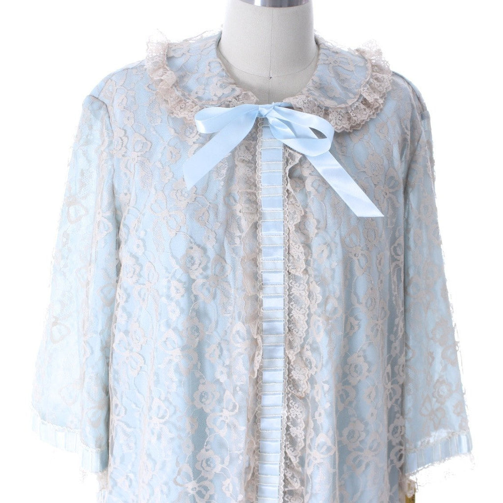 Odette Barsa Vintage Nylon Lingerie Nightgown Robe Set Lace Peignoir Negligee Blue L NWT 1960s peignoir The Best Vintage Clothing