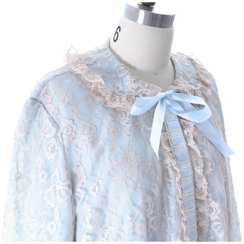 Odette Barsa Vintage Nylon Lingerie Nightgown Robe Set Lace Peignoir Negligee Blue L NWT 1960s peignoir The Best Vintage Clothing