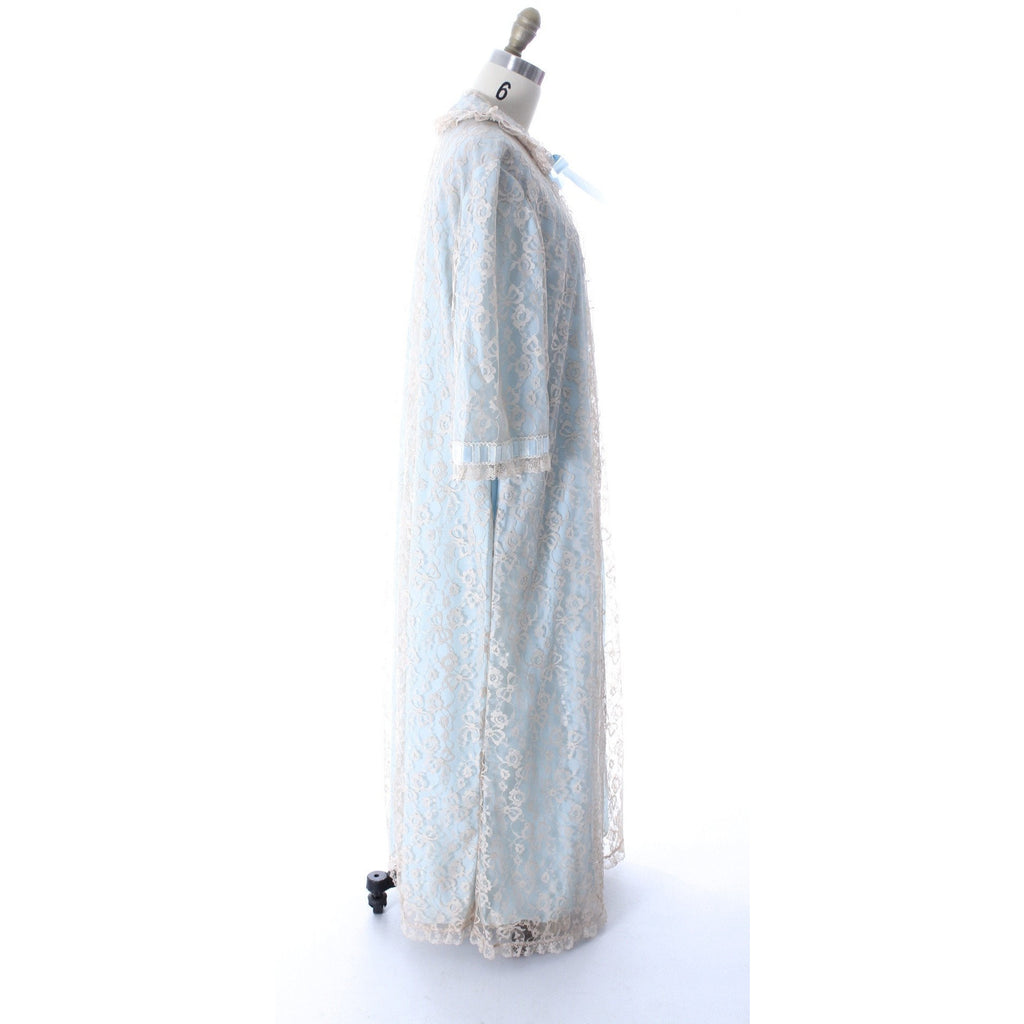 Odette Barsa Vintage Nylon Lingerie Nightgown Robe Set Lace Peignoir Negligee Blue L NWT 1960s peignoir The Best Vintage Clothing
