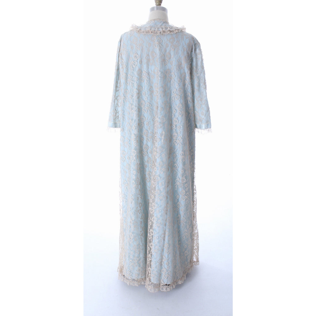 Odette Barsa Vintage Nylon Lingerie Nightgown Robe Set Lace Peignoir Negligee Blue L NWT 1960s peignoir The Best Vintage Clothing