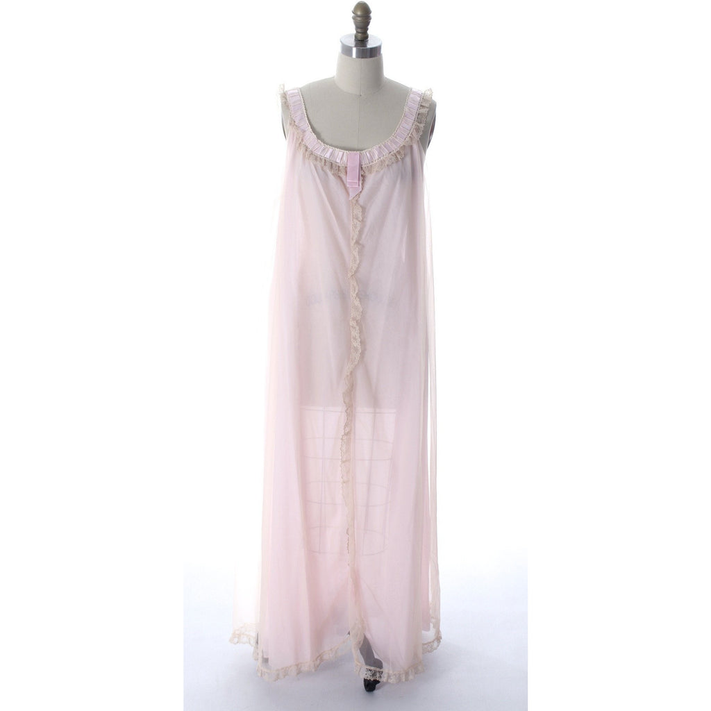 Odette Barsa Vintage Nylon Lingerie Nightgown Robe Set Womens Lace Peignoir Negligee Pink L NWT 1960 peignoir The Best Vintage Clothing