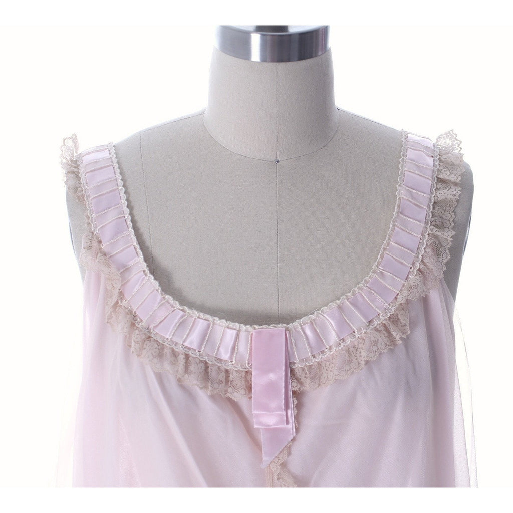 Odette Barsa Vintage Nylon Lingerie Nightgown Robe Set Womens Lace Peignoir Negligee Pink L NWT 1960 peignoir The Best Vintage Clothing