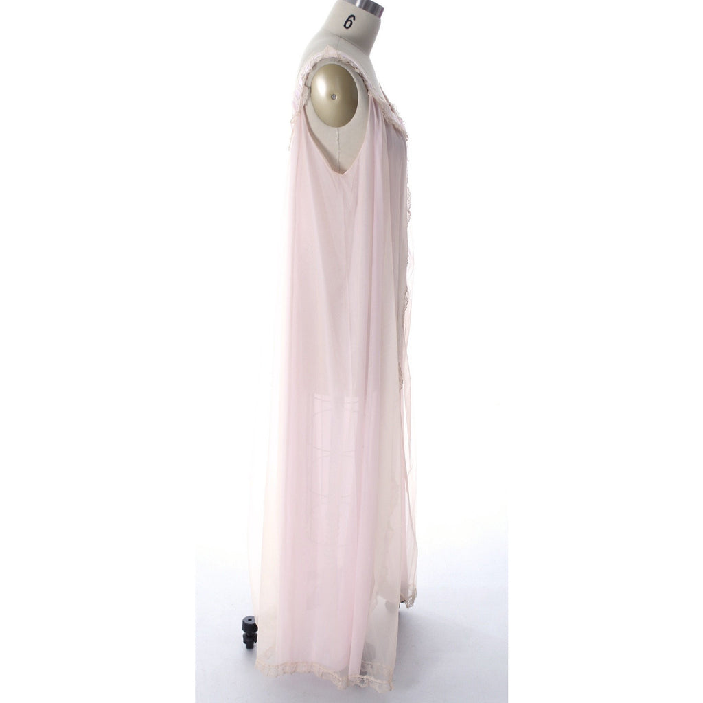 Odette Barsa Vintage Nylon Lingerie Nightgown Robe Set Womens Lace Peignoir Negligee Pink L NWT 1960 peignoir The Best Vintage Clothing