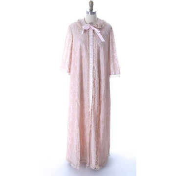 Odette Barsa Vintage Nylon Lingerie Nightgown Robe Set Womens Lace Peignoir Negligee Pink L NWT 1960 peignoir The Best Vintage Clothing