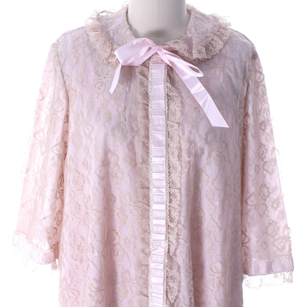 Odette Barsa Vintage Nylon Lingerie Nightgown Robe Set Womens Lace Peignoir Negligee Pink L NWT 1960 peignoir The Best Vintage Clothing