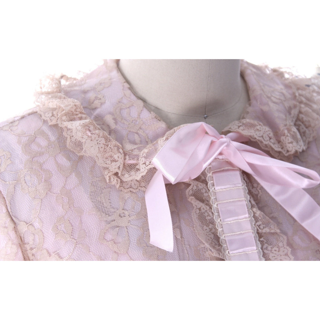 Odette Barsa Vintage Nylon Lingerie Nightgown Robe Set Womens Lace Peignoir Negligee Pink L NWT 1960 peignoir The Best Vintage Clothing