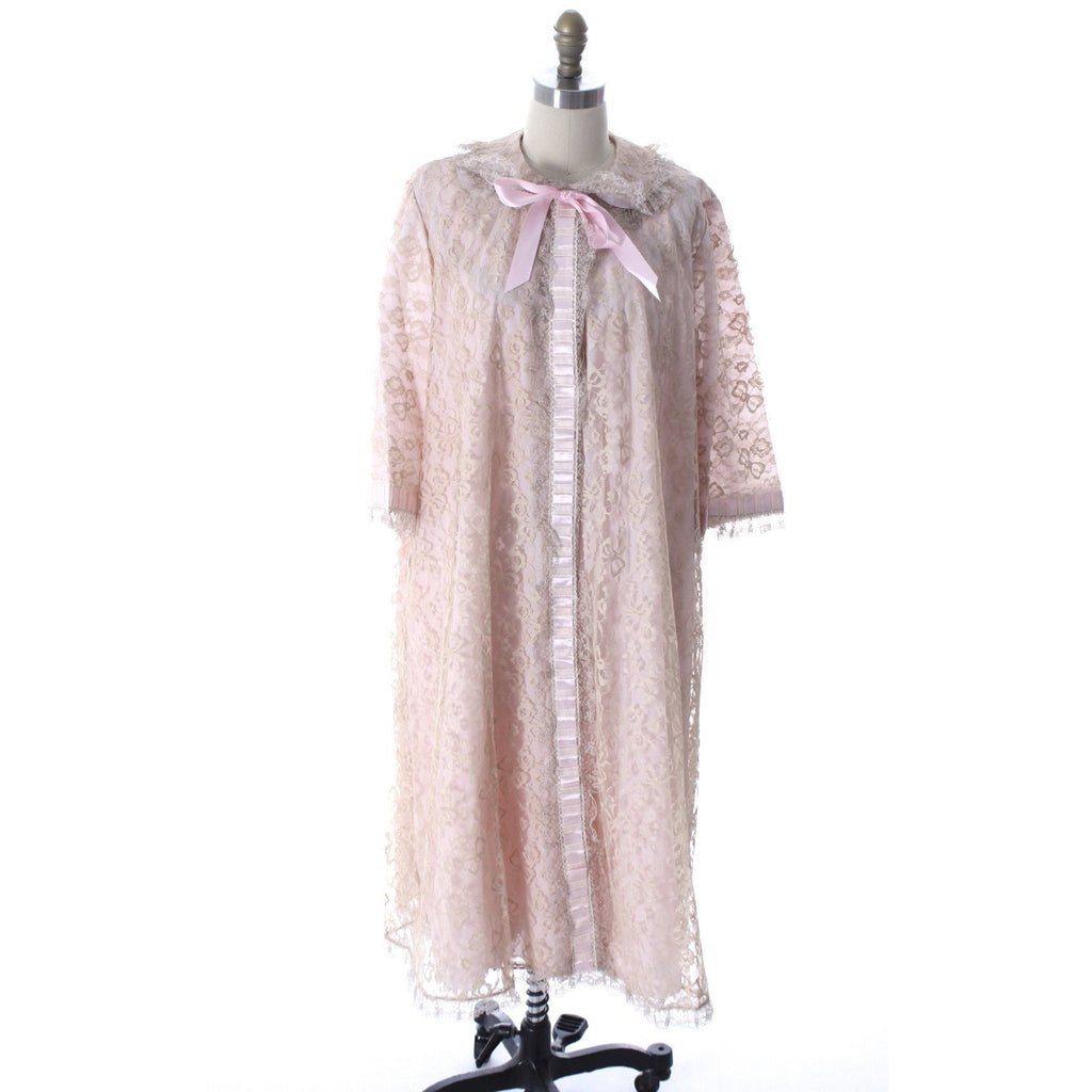 Odette Barsa Vintage Nylon Lingerie Nightgown Robe Set Womens Lace Peignoir Negligee Pink L NWT 1960 peignoir The Best Vintage Clothing