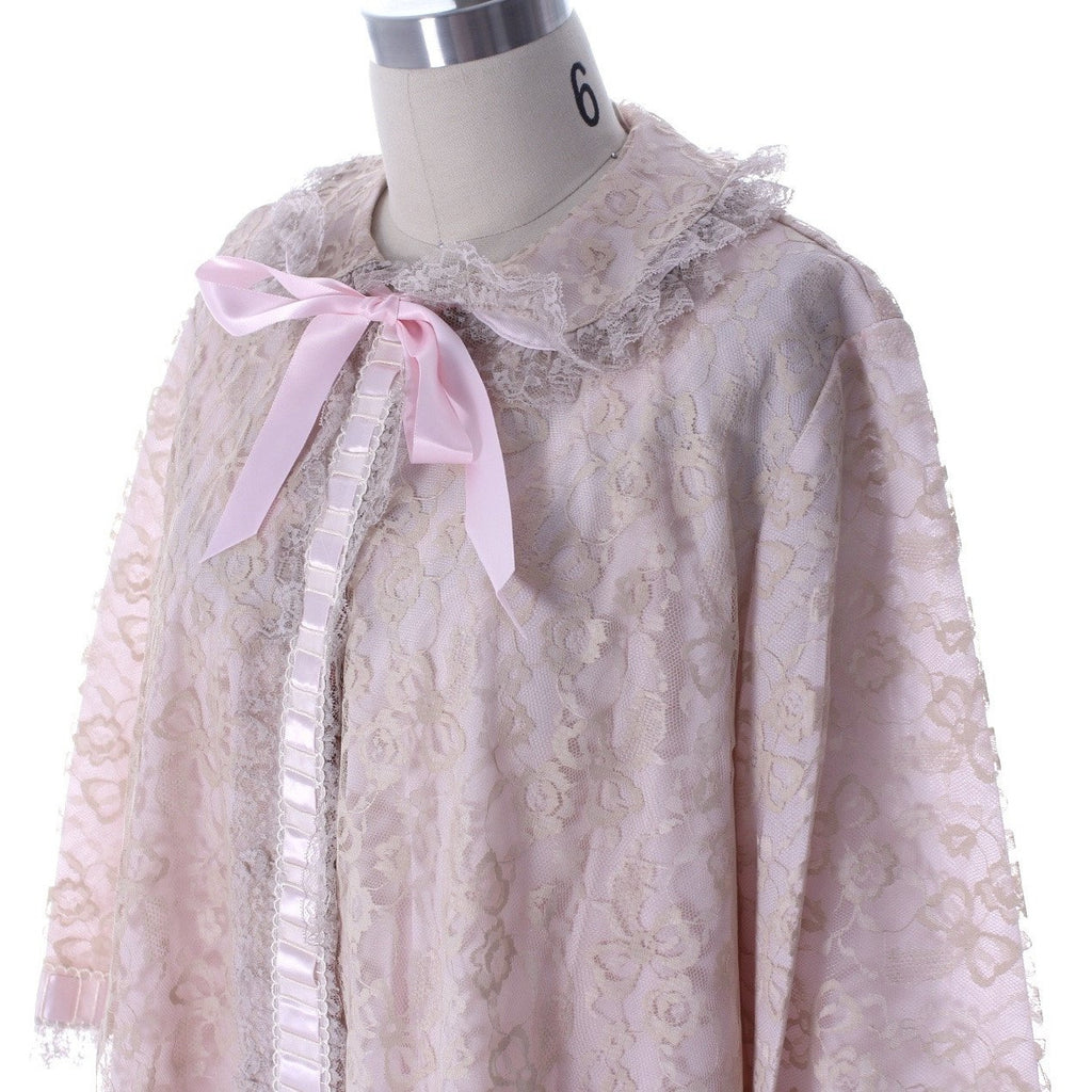Odette Barsa Vintage Nylon Lingerie Nightgown Robe Set Womens Lace Peignoir Negligee Pink L NWT 1960 peignoir The Best Vintage Clothing