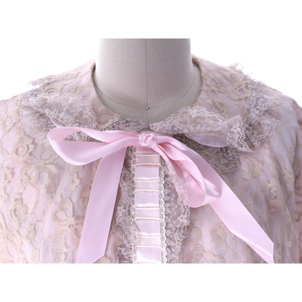Odette Barsa Vintage Nylon Lingerie Nightgown Robe Set Womens Lace Peignoir Negligee Pink L NWT 1960 peignoir The Best Vintage Clothing