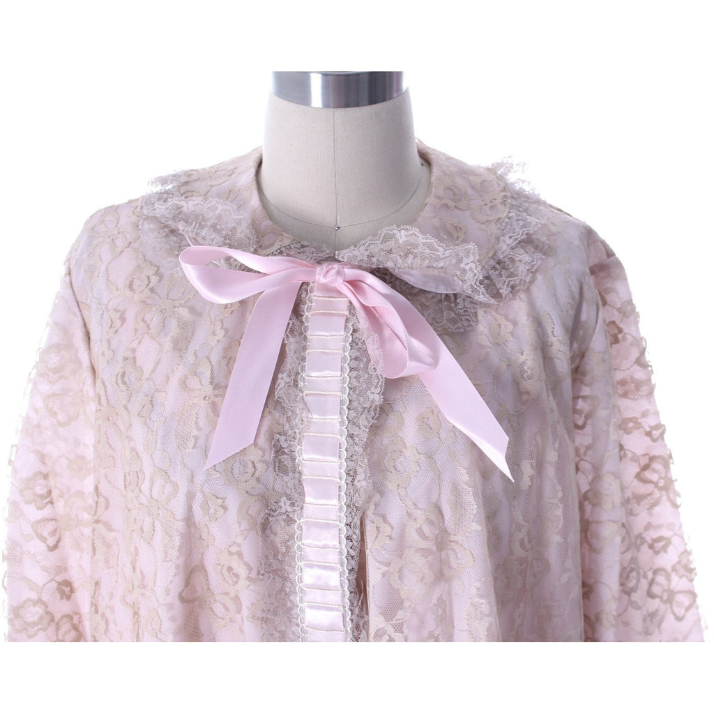 Odette Barsa Vintage Nylon Lingerie Nightgown Robe Set Womens Lace Peignoir Negligee Pink L NWT 1960 peignoir The Best Vintage Clothing