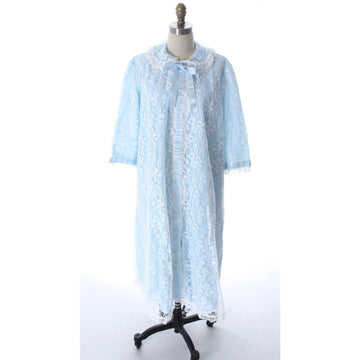 Matej for Odette Barsa Vintage Nylon Lingerie Nightgown Robe Lace Blue L NWOT 1960s The Best Vintage Clothing