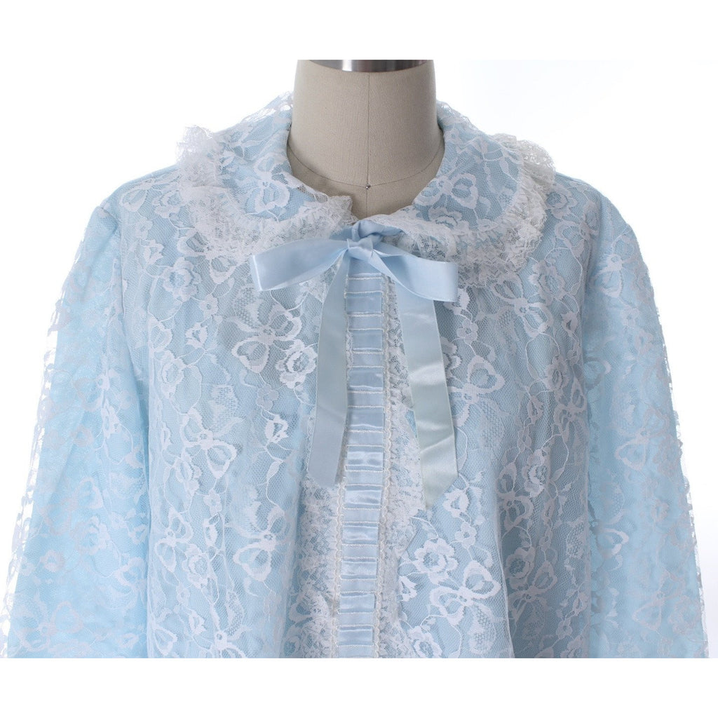 Matej for Odette Barsa Vintage Nylon Lingerie Nightgown Robe Lace Blue L NWOT 1960s The Best Vintage Clothing