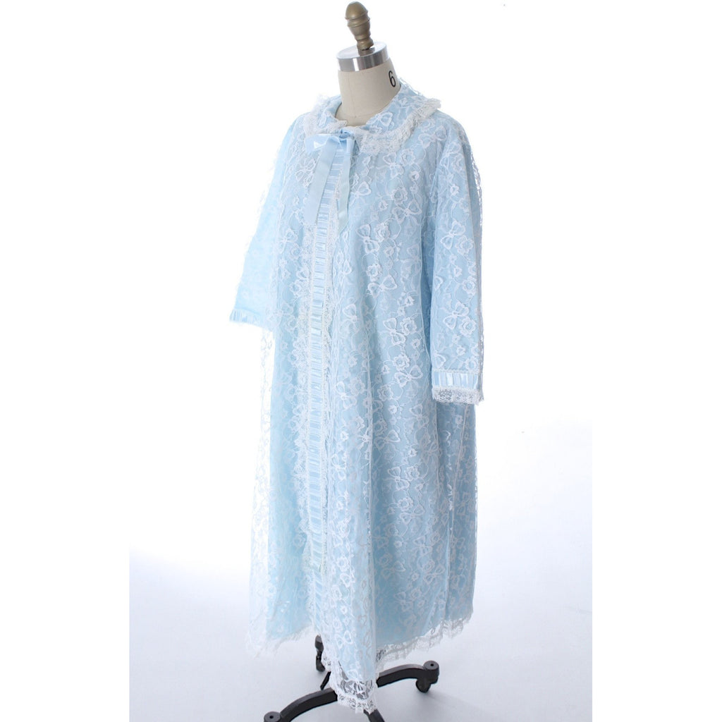 Matej for Odette Barsa Vintage Nylon Lingerie Nightgown Robe Lace Blue L NWOT 1960s The Best Vintage Clothing