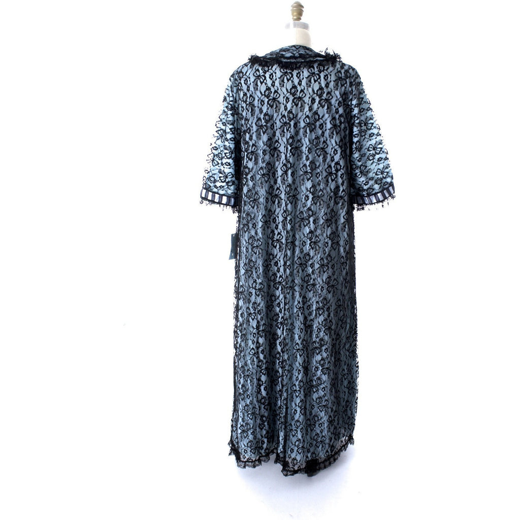 Odette Barsa Vintage Nylon Lingerie Nightgown Robe Set Lace Peignoir Negligee Blue Black M NWT 1960s The Best Vintage Clothing