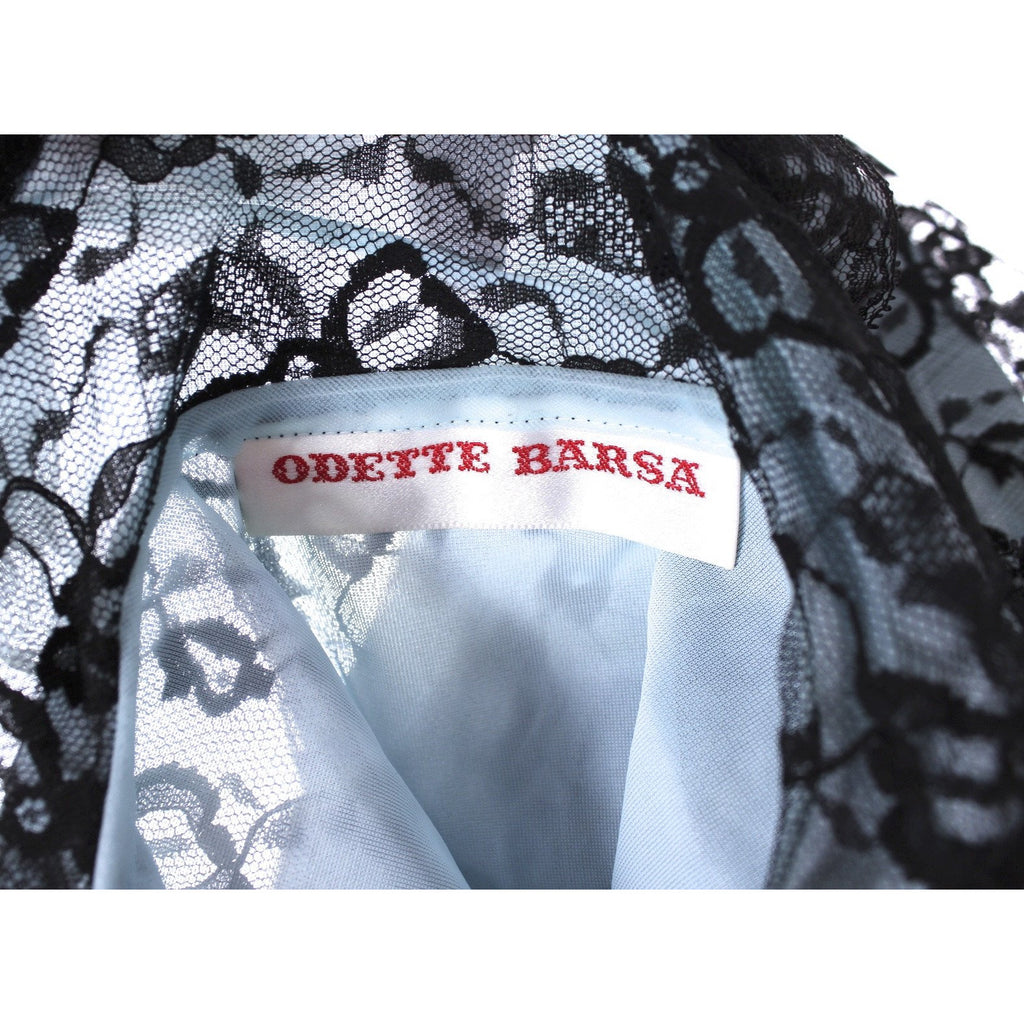 Odette Barsa Vintage Nylon Lingerie Nightgown Robe Set Lace Peignoir Negligee Blue Black M NWT 1960s The Best Vintage Clothing