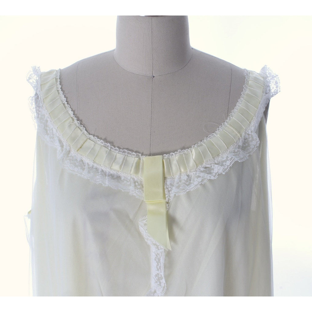 Odette Barsa Vintage Nylon Lingerie Nightgown Robe Set Lace Peignoir Negligee Yellow L NWT 1960s The Best Vintage Clothing