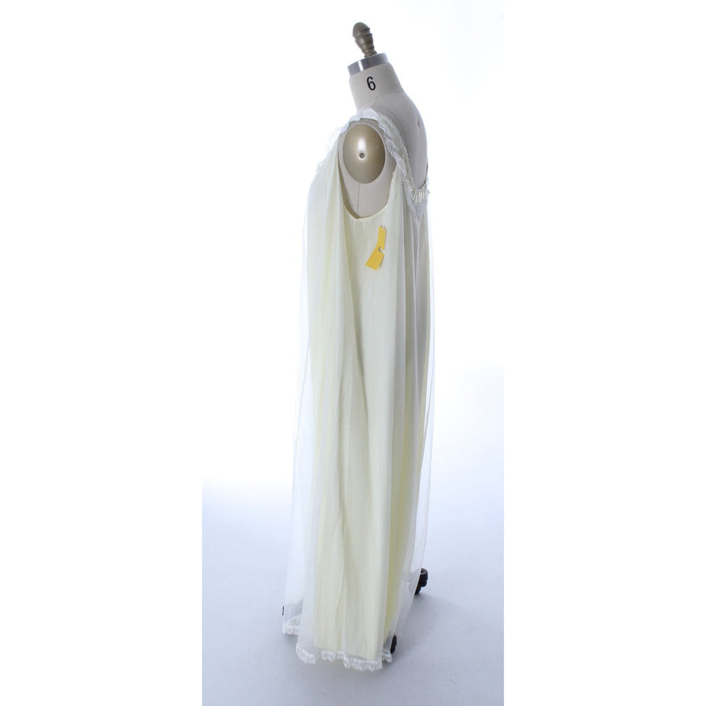 Odette Barsa Vintage Nylon Lingerie Nightgown Robe Set Lace Peignoir Negligee Yellow L NWT 1960s The Best Vintage Clothing