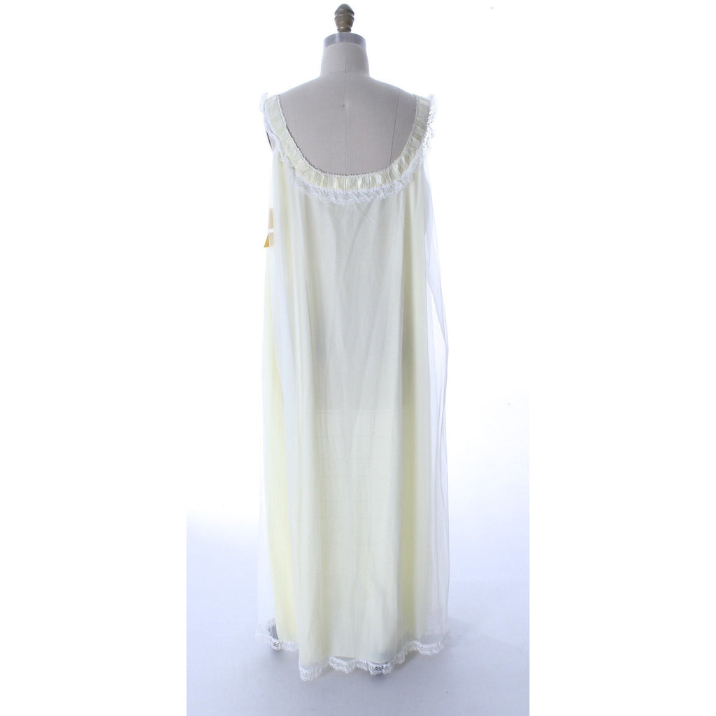 Odette Barsa Vintage Nylon Lingerie Nightgown Robe Set Lace Peignoir Negligee Yellow L NWT 1960s The Best Vintage Clothing