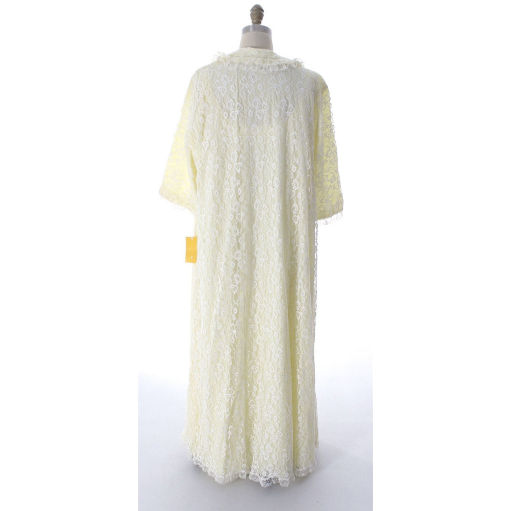 Odette Barsa Vintage Nylon Lingerie Nightgown Robe Set Lace Peignoir Negligee Yellow L NWT 1960s The Best Vintage Clothing
