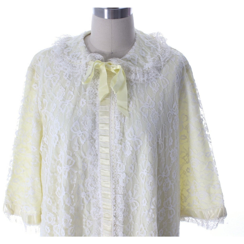Odette Barsa Vintage Nylon Lingerie Nightgown Robe Set Lace Peignoir Negligee Yellow L NWT 1960s The Best Vintage Clothing