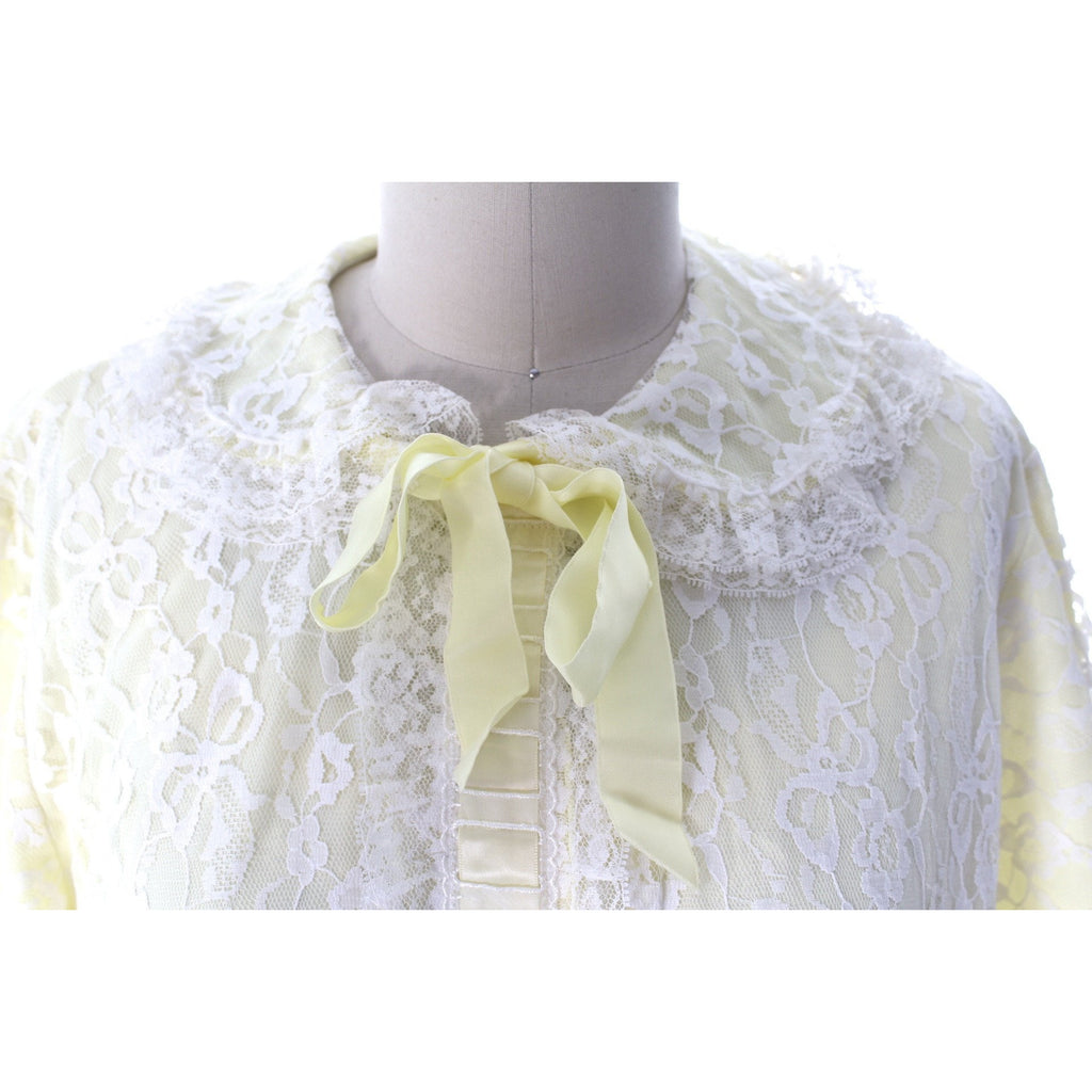Odette Barsa Vintage Nylon Lingerie Nightgown Robe Set Lace Peignoir Negligee Yellow L NWT 1960s The Best Vintage Clothing