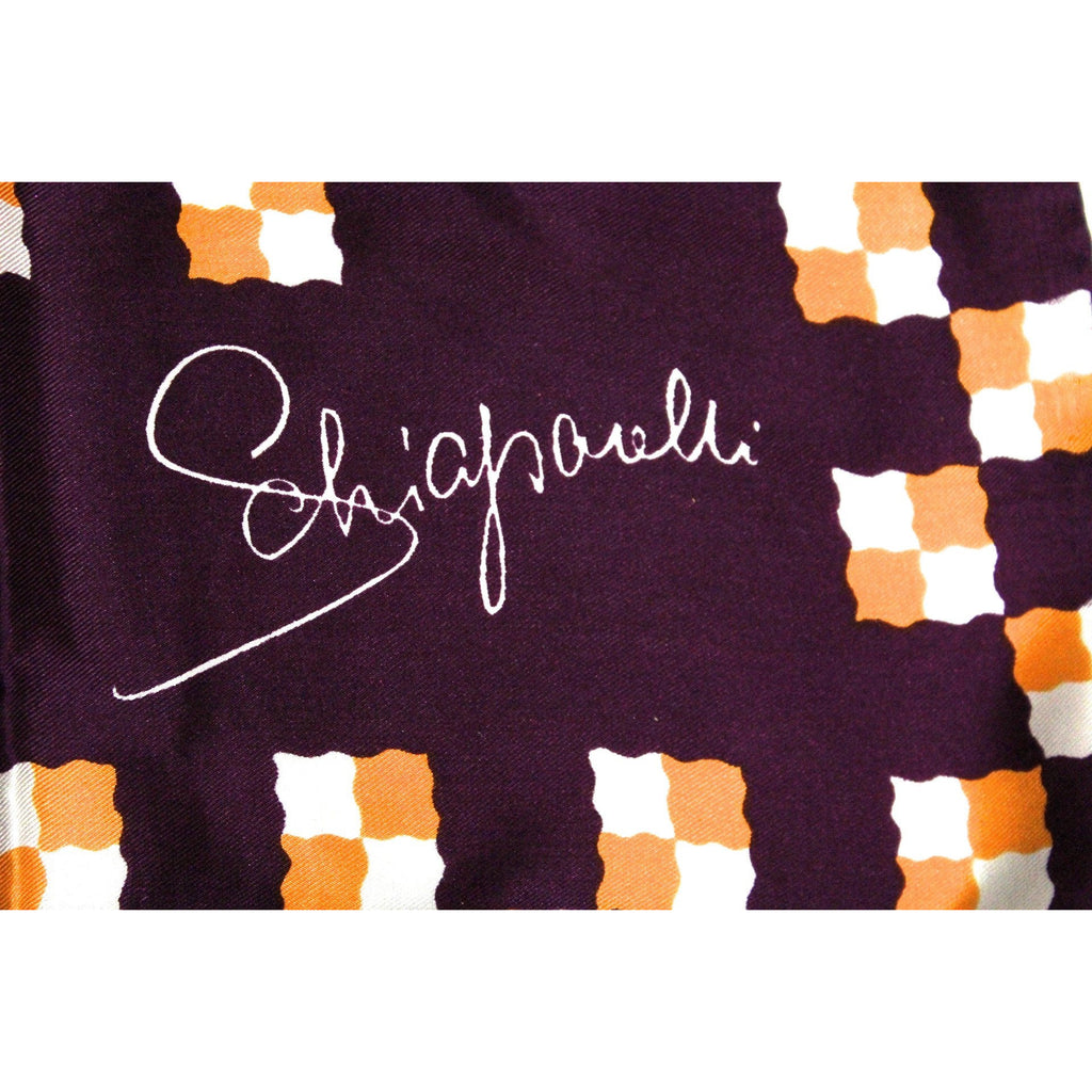 Vintage Schiaparelli Silk Scarf Purple Orange 27" Square Hand Rolled 1960s - The Best Vintage Clothing
 - 1