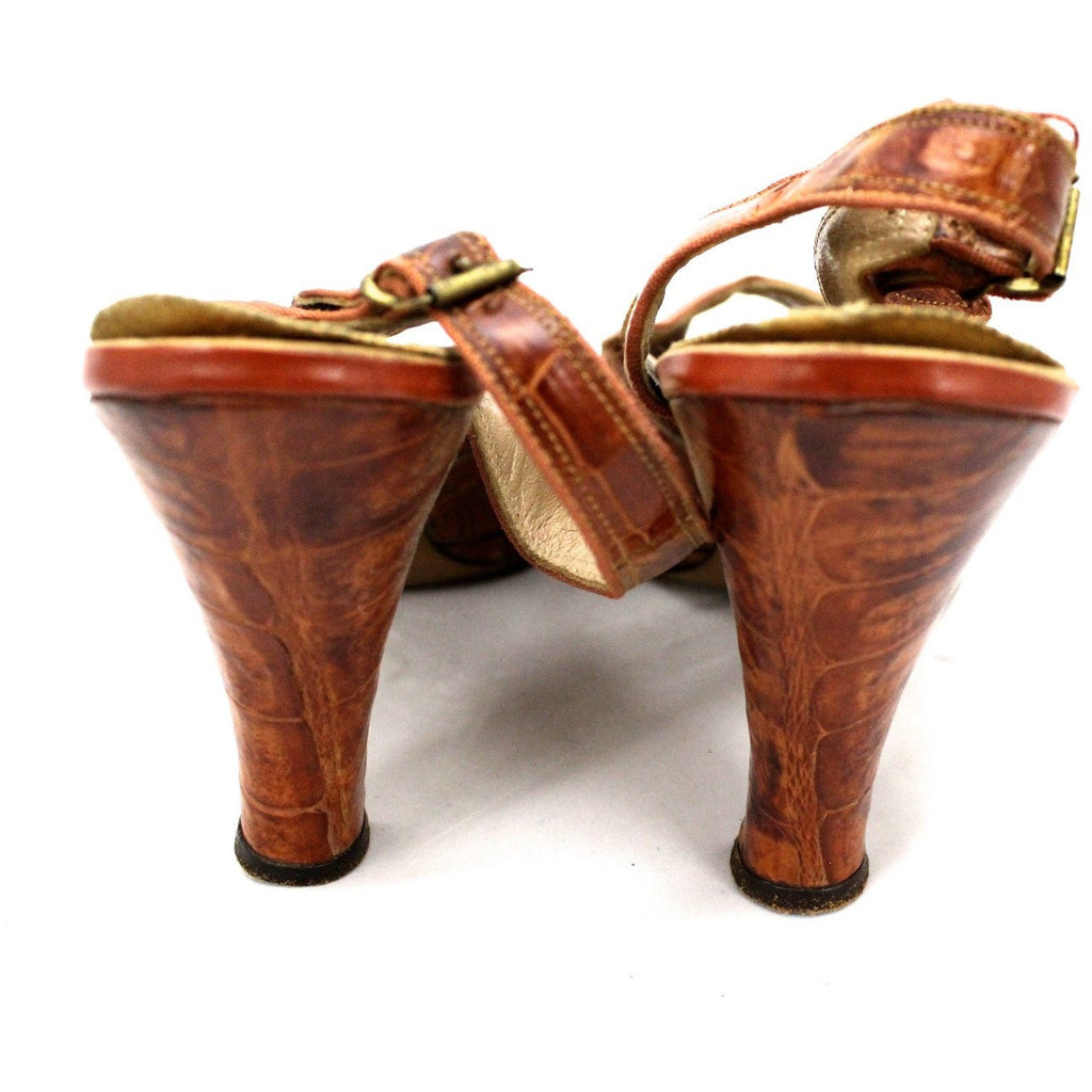 Vtg 1940s Alligator Platform Shoes Heels Slingback Peep-toe 7 M 4" Heel shoes The Best Vintage Clothing