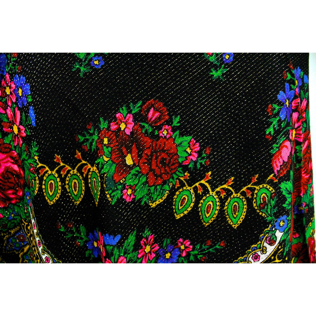 Vintage Metallic Wool Ethnic Shawl Scarf Fringed Bright Red Roses Made in Japan 50" Square The Best Vintage Clothing