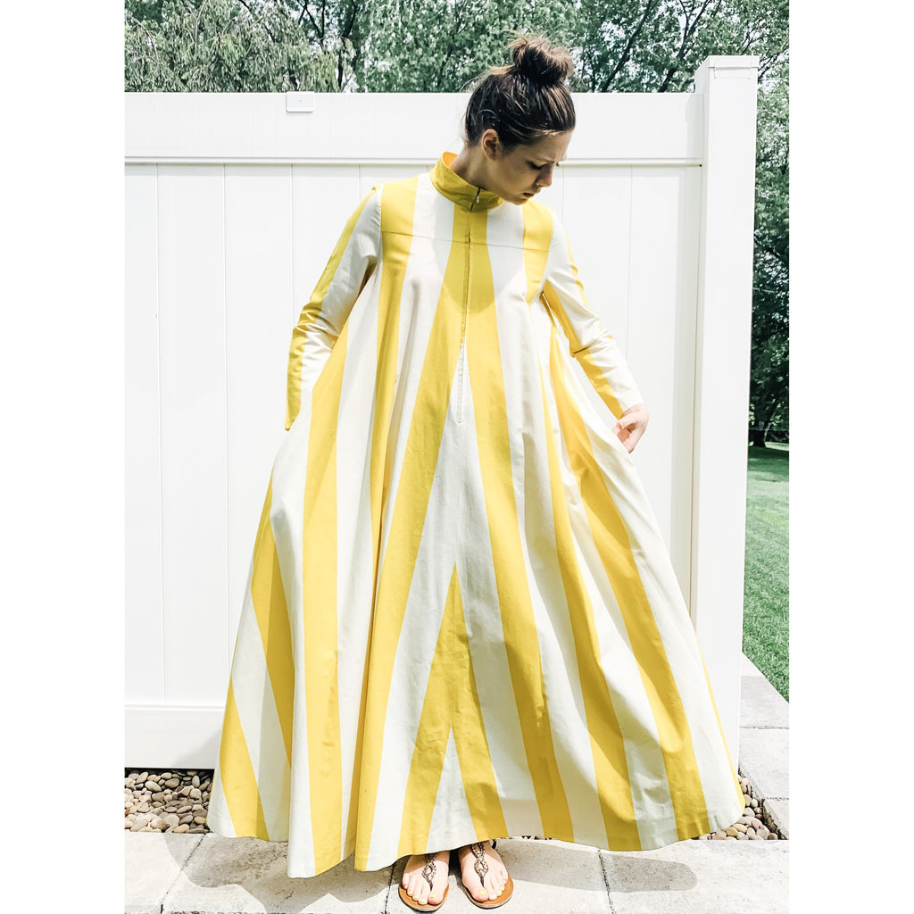 Vintage Vuokko Awning Stripe Gown, Iconic Style, Finnish Designer 1970s Yellow White marimekko The Best Vintage Clothing