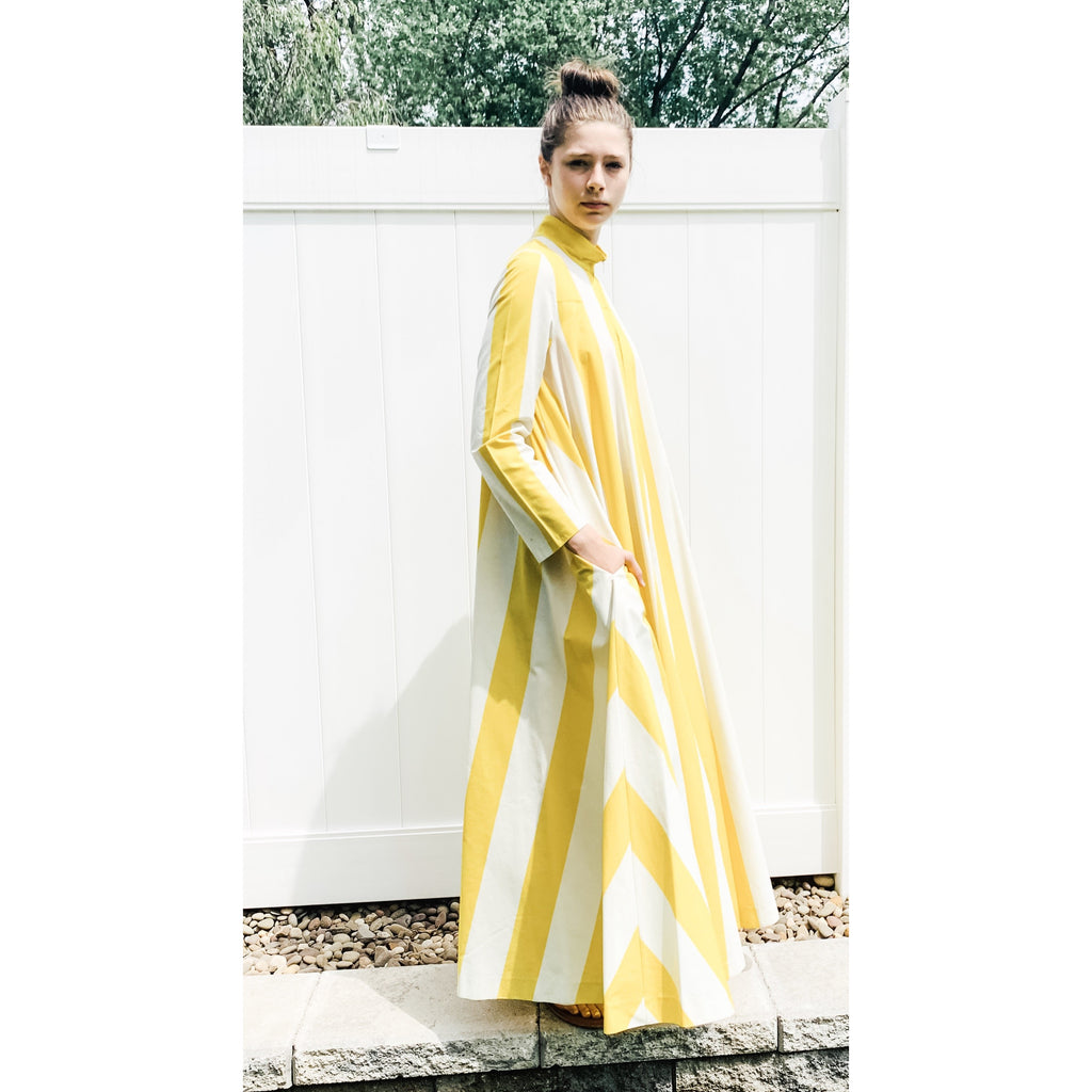 Vintage Vuokko Awning Stripe Gown, Iconic Style, Finnish Designer 1970s Yellow White marimekko The Best Vintage Clothing