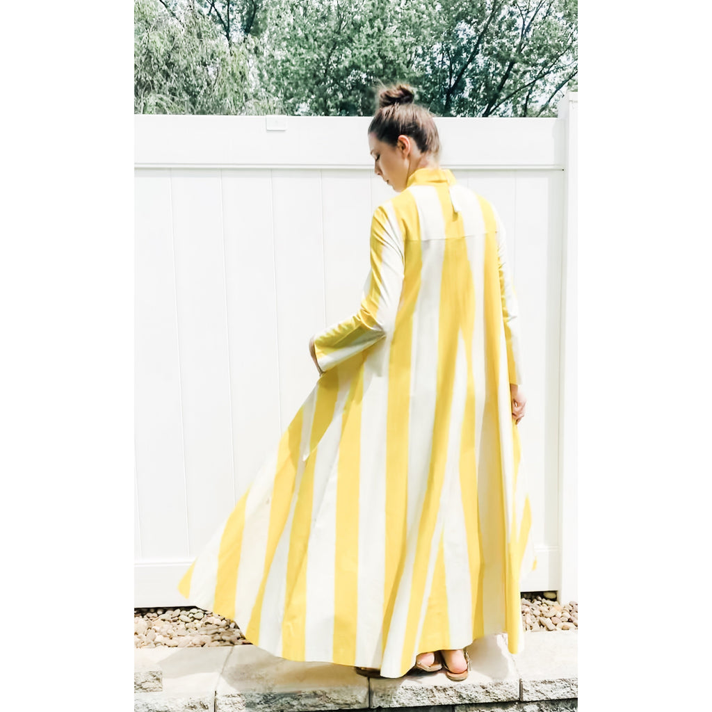 Vintage Vuokko Awning Stripe Gown, Iconic Style, Finnish Designer 1970s Yellow White marimekko The Best Vintage Clothing