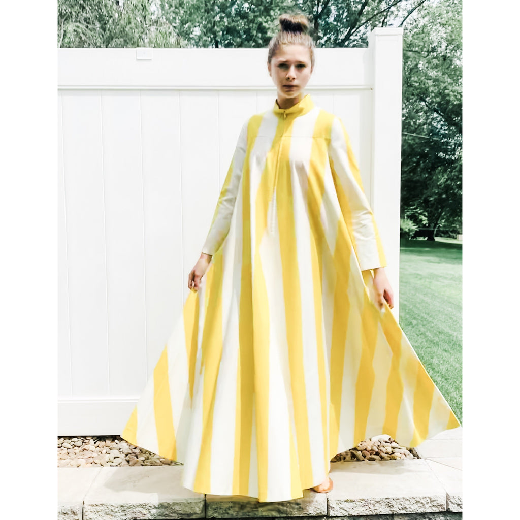 Vintage Vuokko Awning Stripe Gown, Iconic Style, Finnish Designer 1970s Yellow White marimekko The Best Vintage Clothing