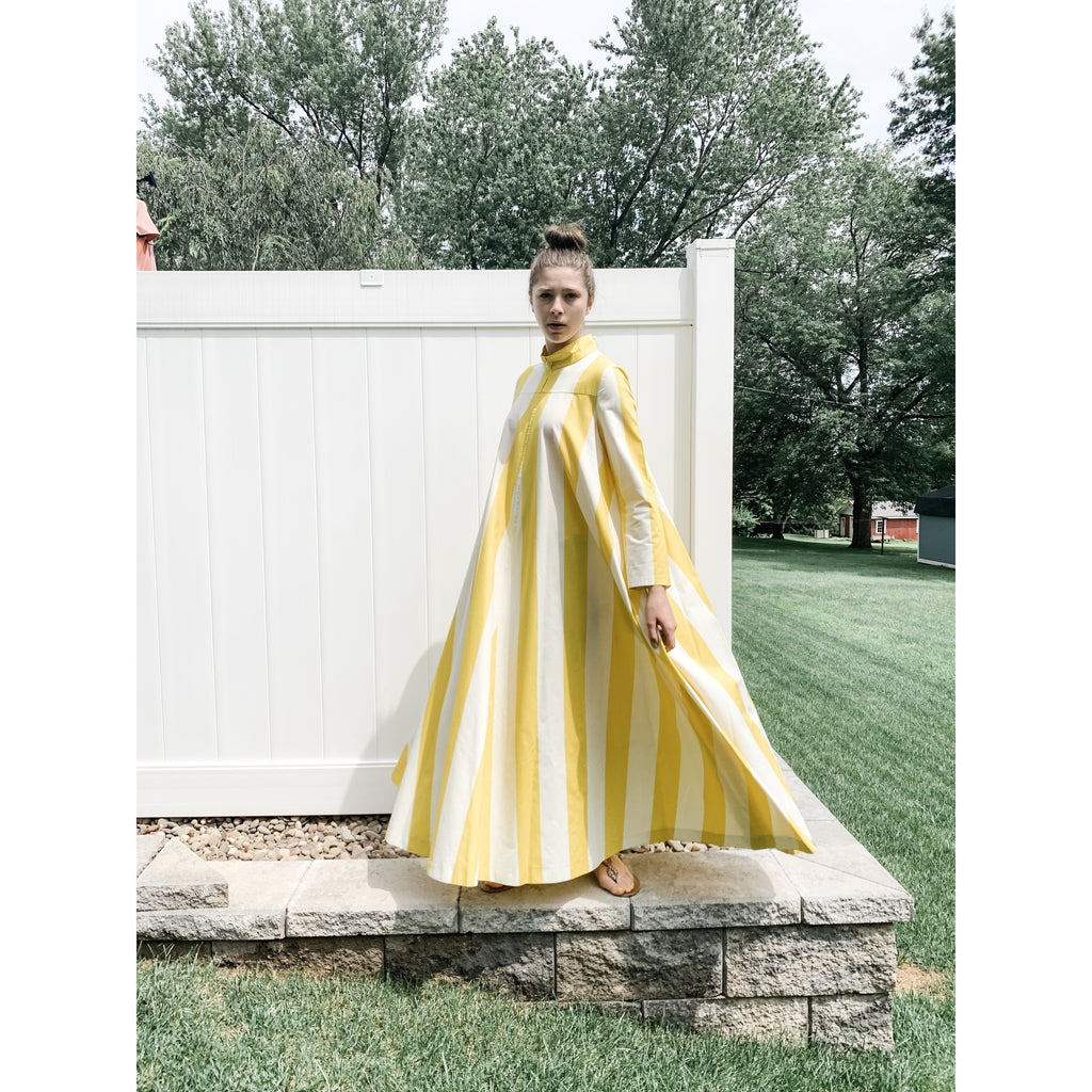 Vintage Vuokko Awning Stripe Gown, Iconic Style, Finnish Designer 1970s Yellow White marimekko The Best Vintage Clothing