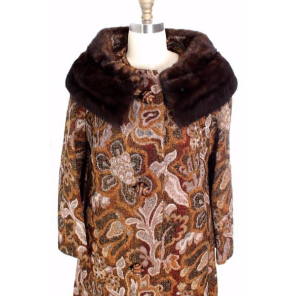 VTG NWT 1960-70s Golet Tapestry Womens Coat Classic Fit Natural Mink Collar Browns S Up To 14 coats The Best Vintage Clothing