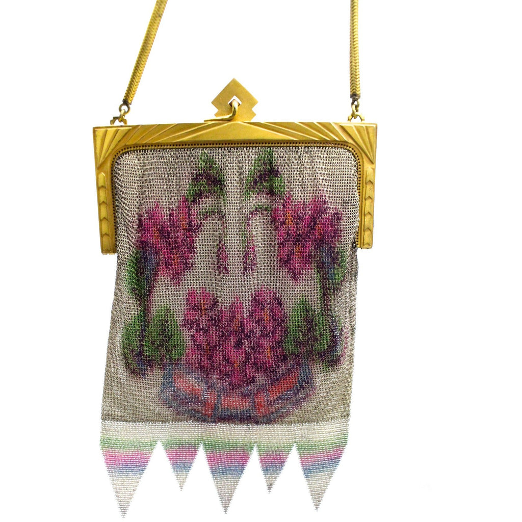 Antique Fine Mesh Purse Floral 1920s Art Deco Large Gold Deco Frame Pointed Hem The Best Vintage Clothing