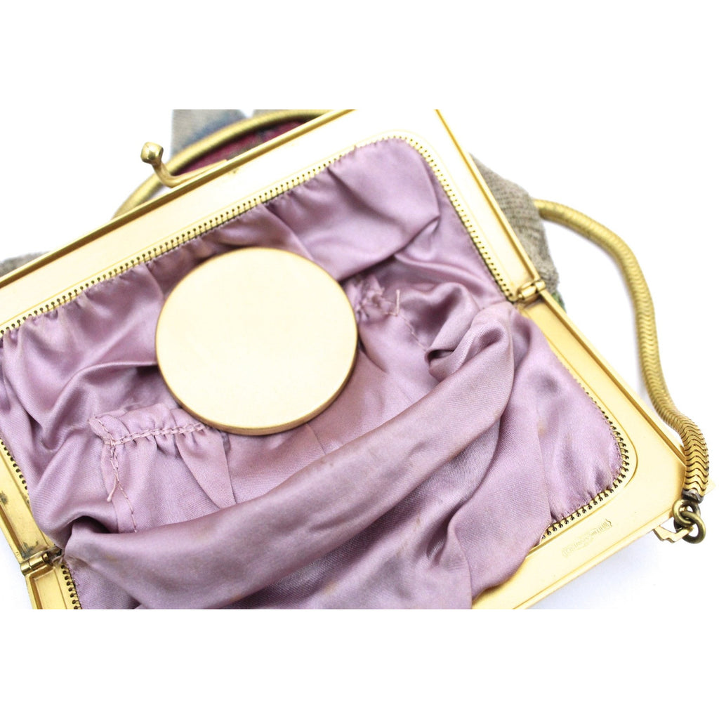 Antique Fine Mesh Purse Floral 1920s Art Deco Large Gold Deco Frame Pointed Hem The Best Vintage Clothing