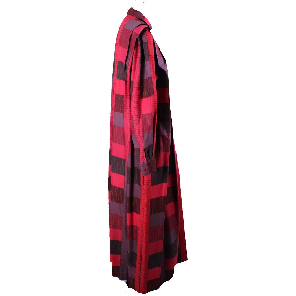 Vintage Marimekko 1980s Cotton Plaid Shirt Tent Maxi Dress Red & Purple 40/12 M/L marimekko The Best Vintage Clothing