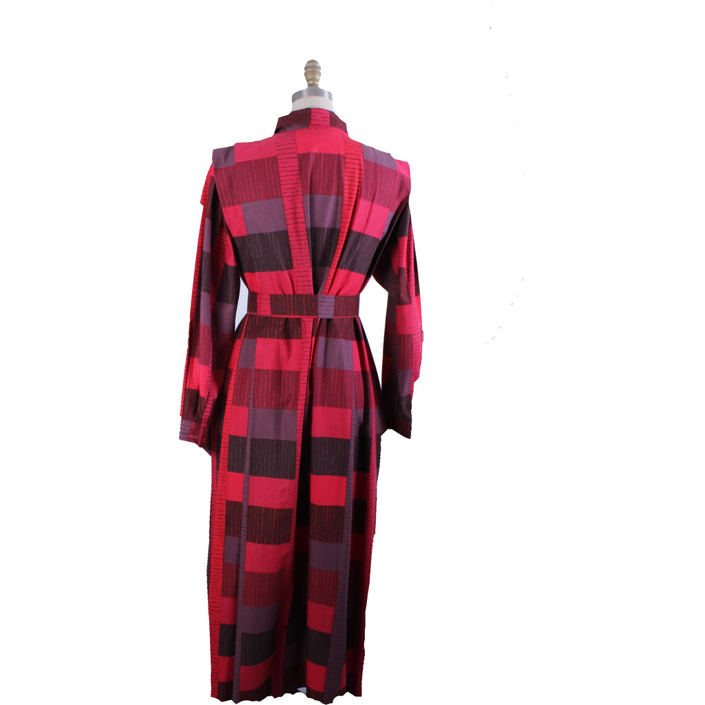 Vintage Marimekko 1980s Cotton Plaid Shirt Tent Maxi Dress Red & Purple 40/12 M/L marimekko The Best Vintage Clothing