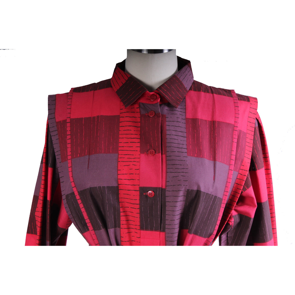 Vintage Marimekko 1980s Cotton Plaid Shirt Tent Maxi Dress Red & Purple 40/12 M/L marimekko The Best Vintage Clothing